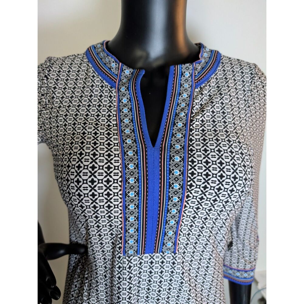 New York & Company Stretch Geometric Floral Tunic Dress XS Blue Black - Picture 5 of 6